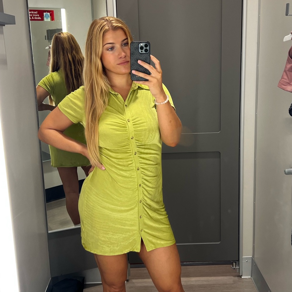 Green Button Up Mini Dress
